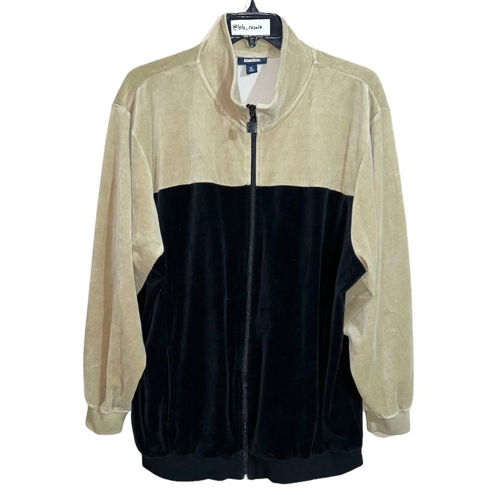 Kingsize Velour Track Jacket Men’s Size 2XL Tan Black Long Sleeve Casual